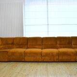 Yellow corduroy corner modular sofa, 1970s, set of 6