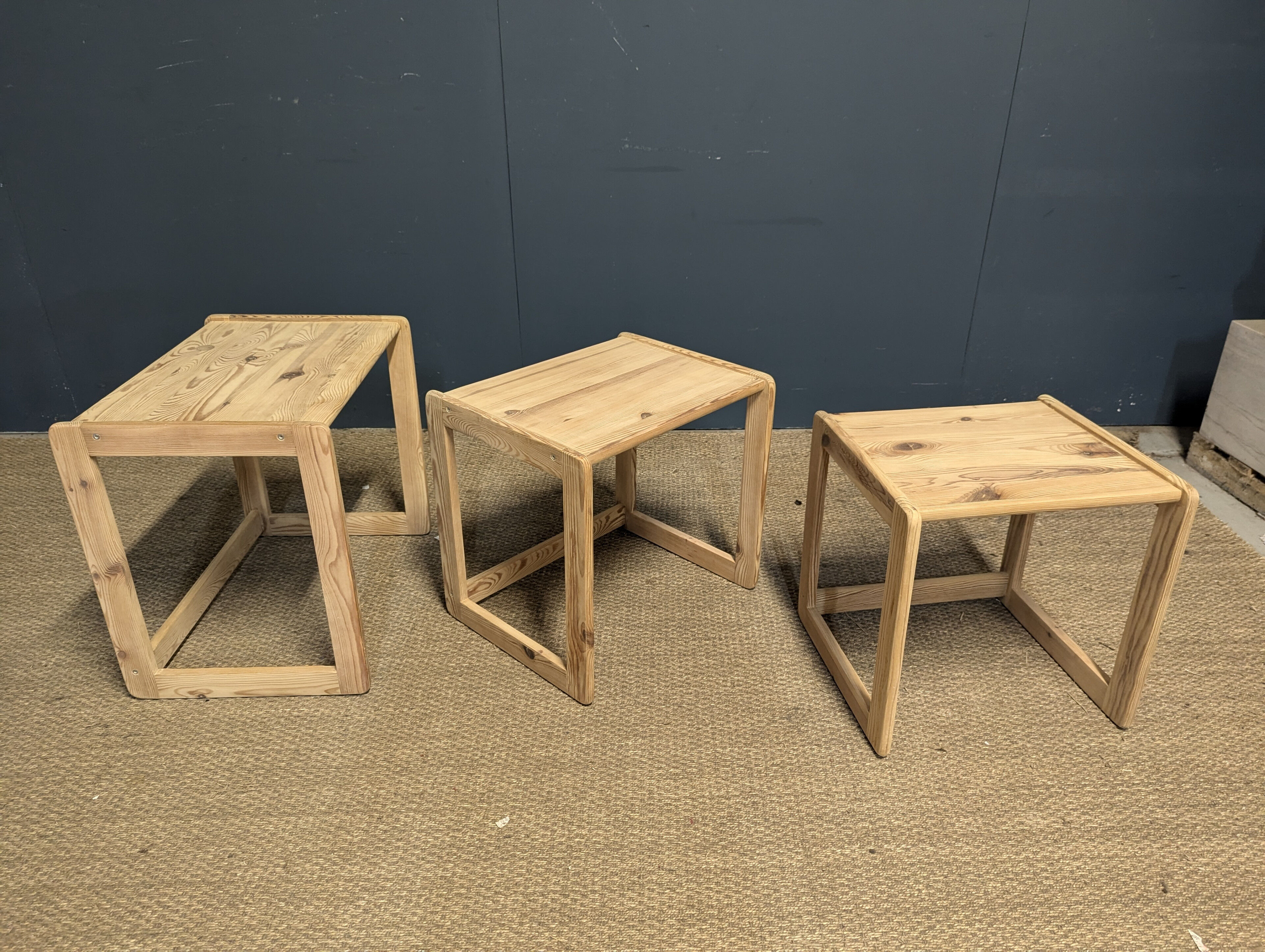 3 nesting tables in pine