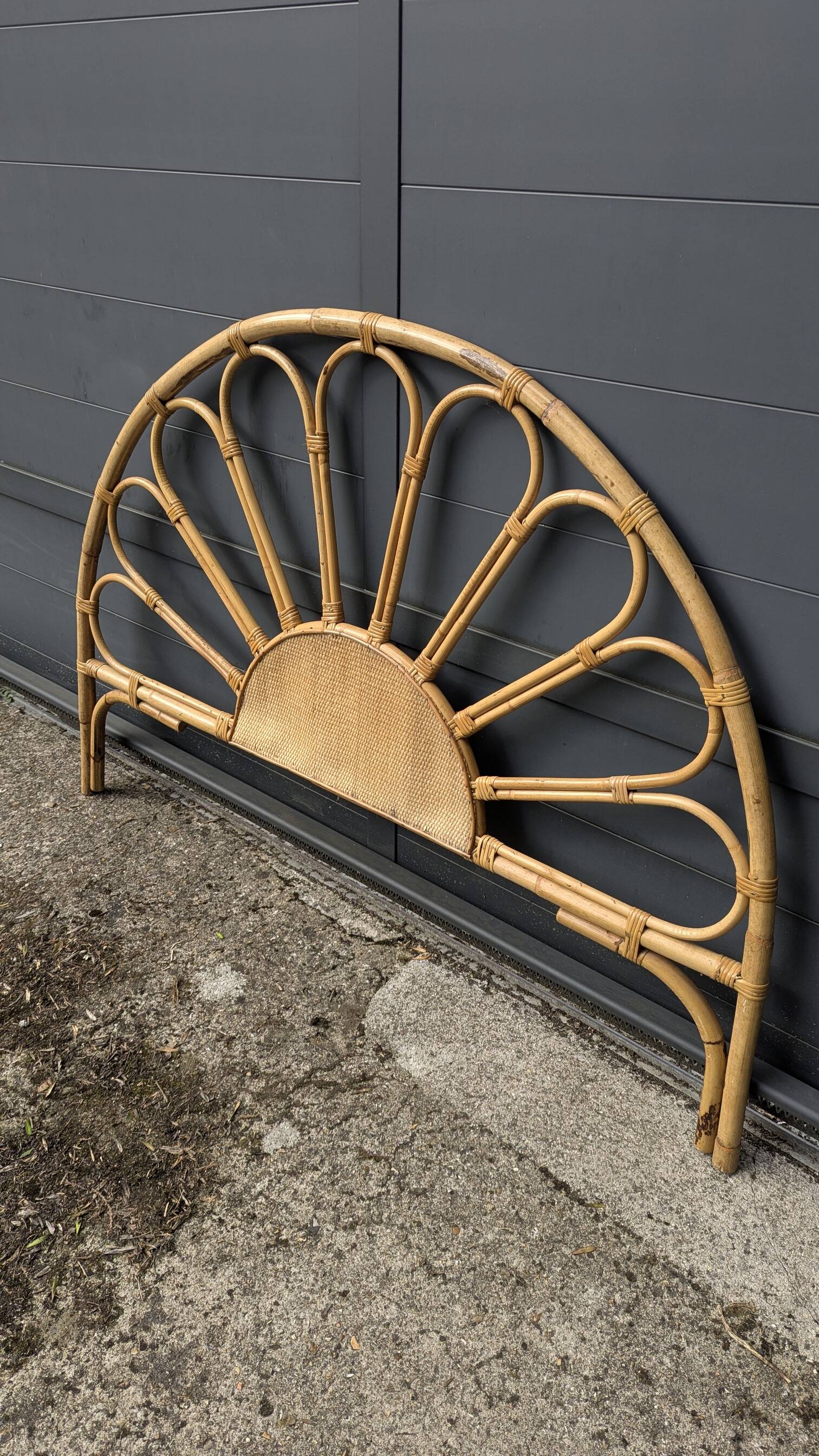 Vintage rattan and wicker headboard "Soleil" – 155 cm