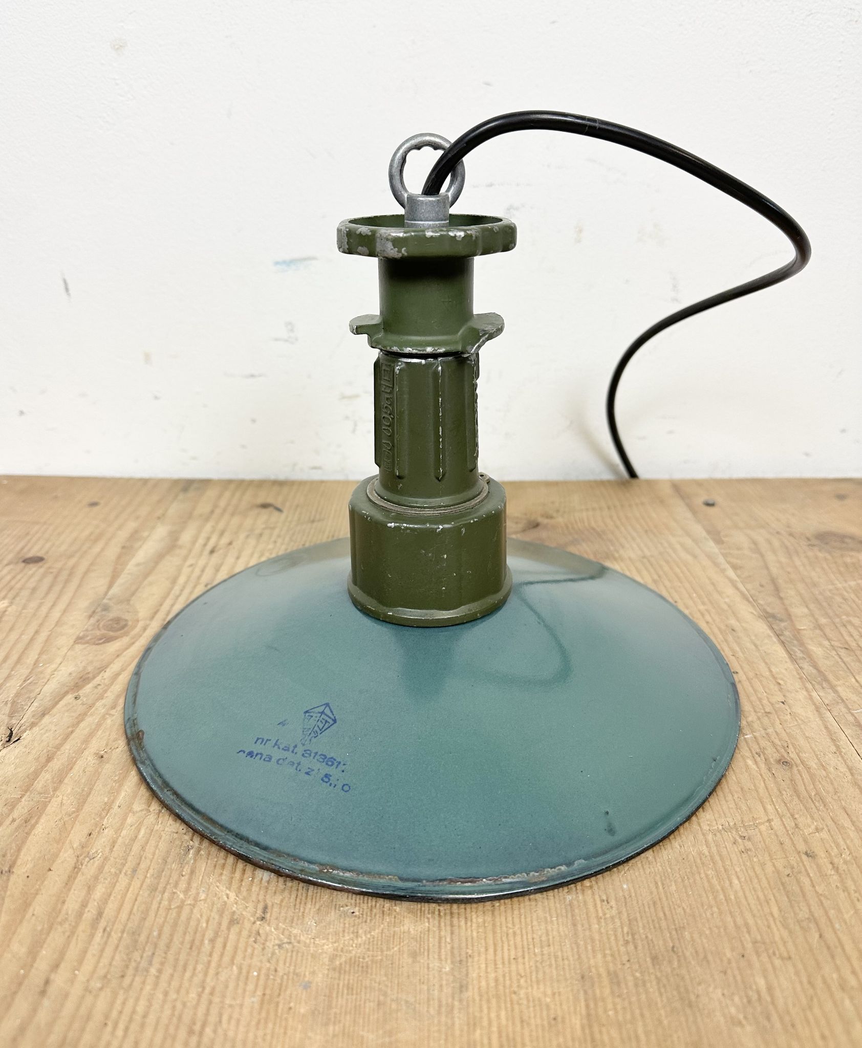 Industrial Green Enamel Pendant Lamp with Cast Aluminium Top, 1960