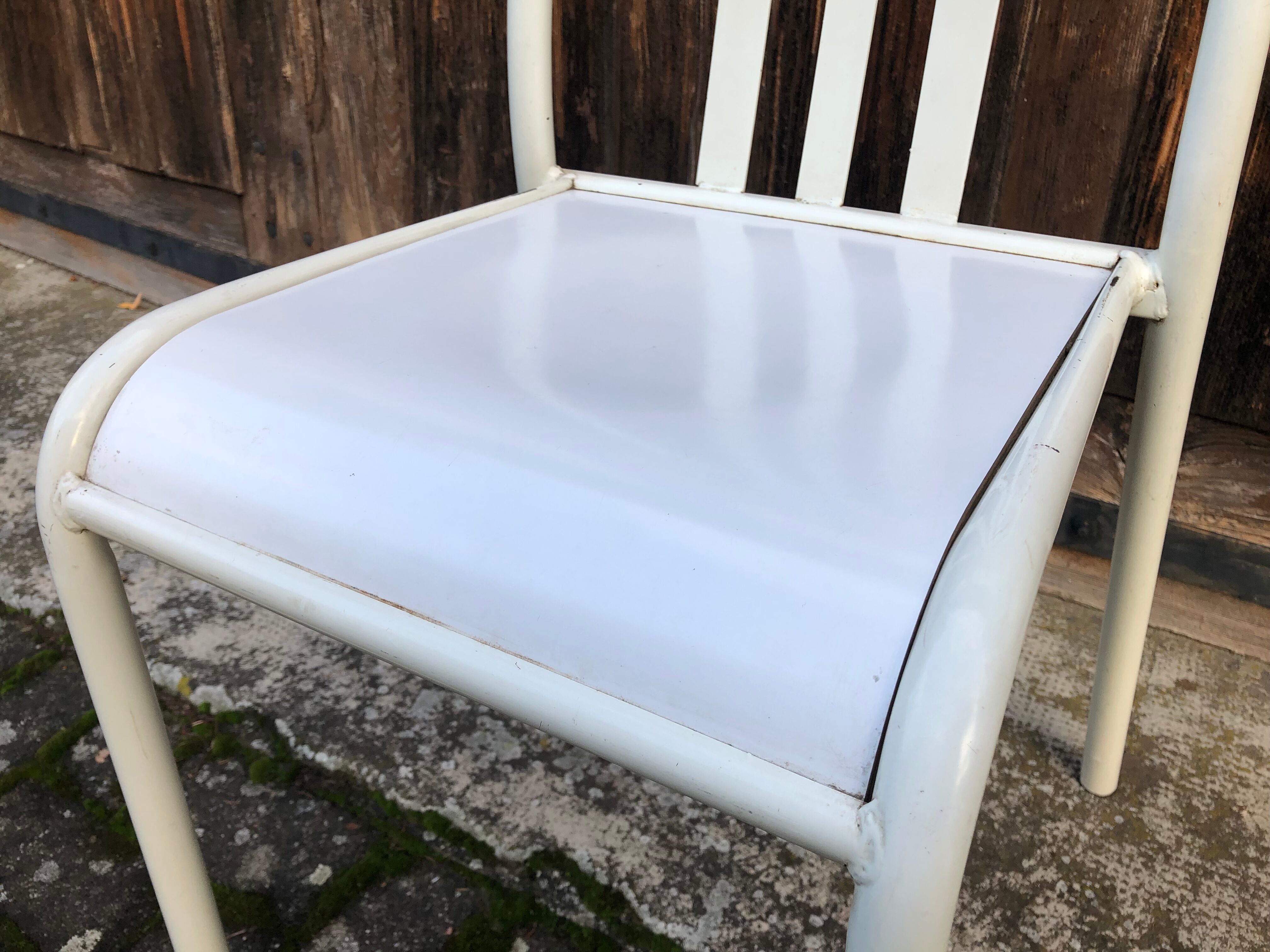 Lot 4 chairs Mallet-Stevens 60s white and wood-washed tube
