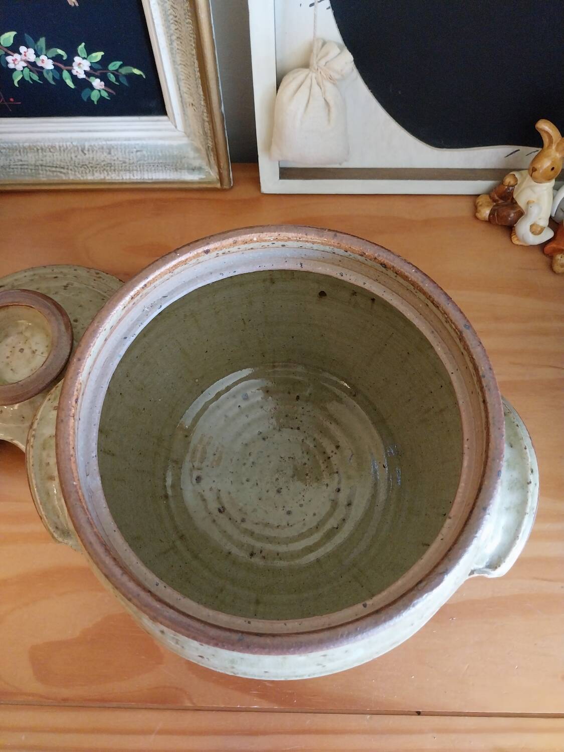 Vintage handcrafted enameled stoneware soup tureen