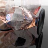 4 art deco liqueur glasses in smoked salmon glass with black base