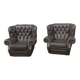 Pair of Chesterfield armchairs with footrest