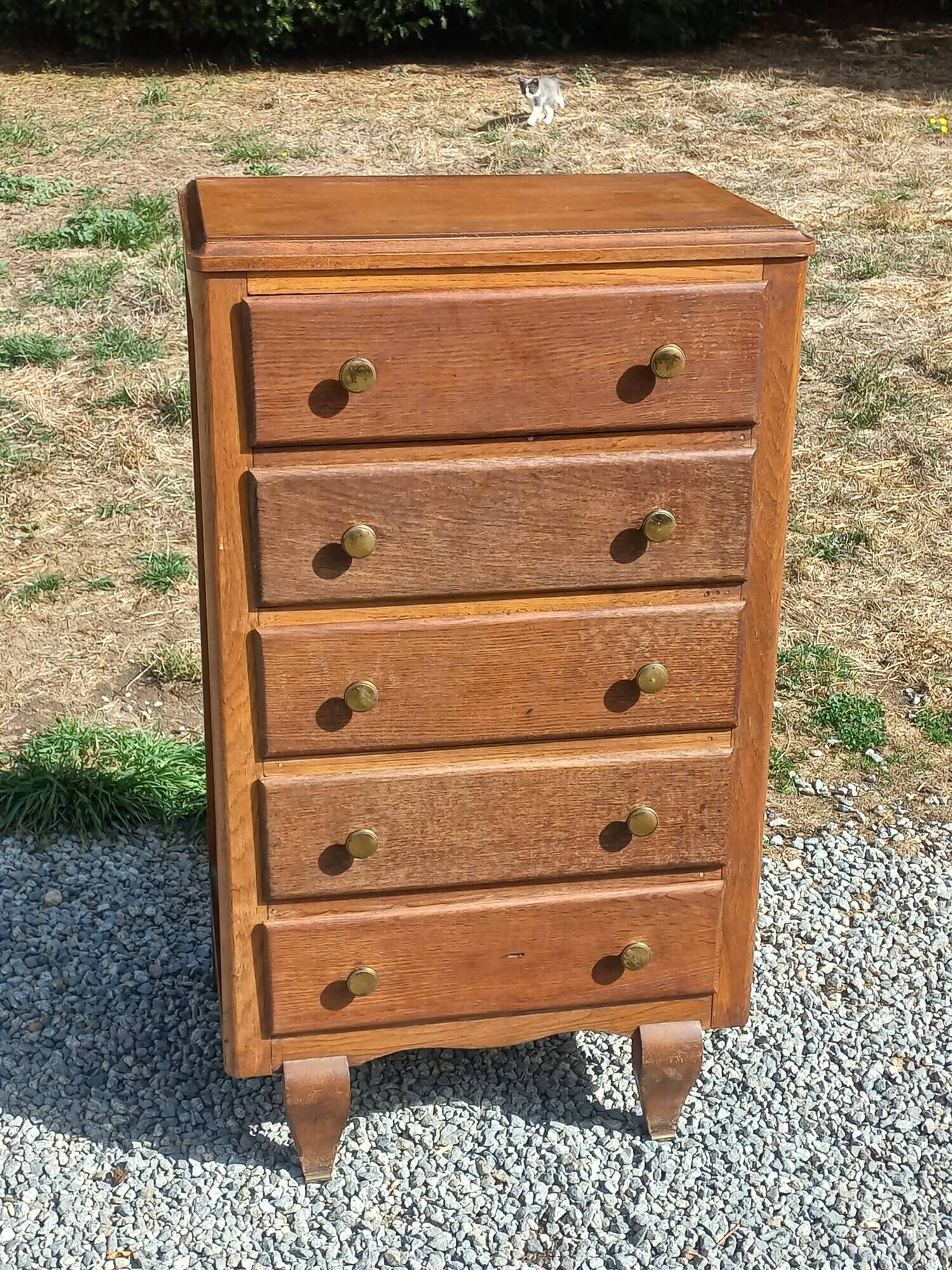 Vintage oak chest of drawers with 5 drawers from the 1950s.