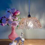 Vintage lampshade pendant light in pink molded glass - tableware collection -