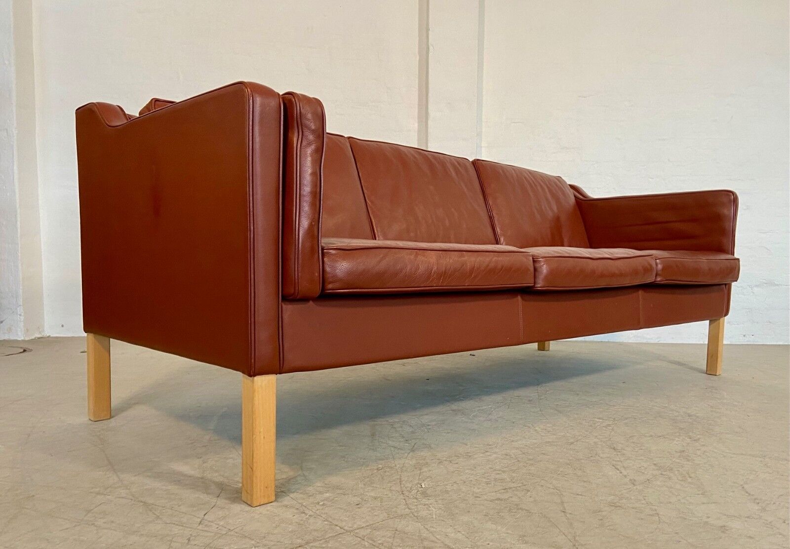 Vintage Danish mid-century Mogens Hansen 3-person cognac leather sofa