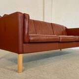 Vintage Danish mid-century Mogens Hansen 3-person cognac leather sofa
