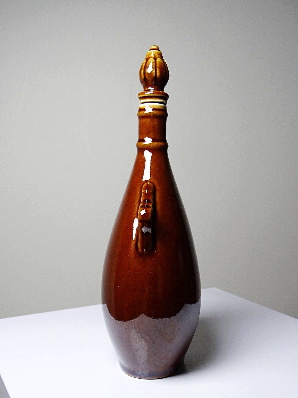 Vintage 1950s-60s brown ceramic bottle, flask or water bottle