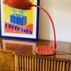 Elio Martinelli, Flex Calotta mod. 660 bright red table / desk lamp, Martinelli Luce Italy, 1972