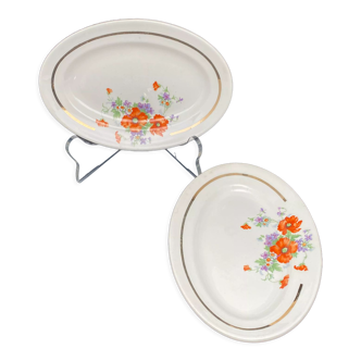 Raviers à coquelicots et fleurs en demi-porcelaine Lunéville