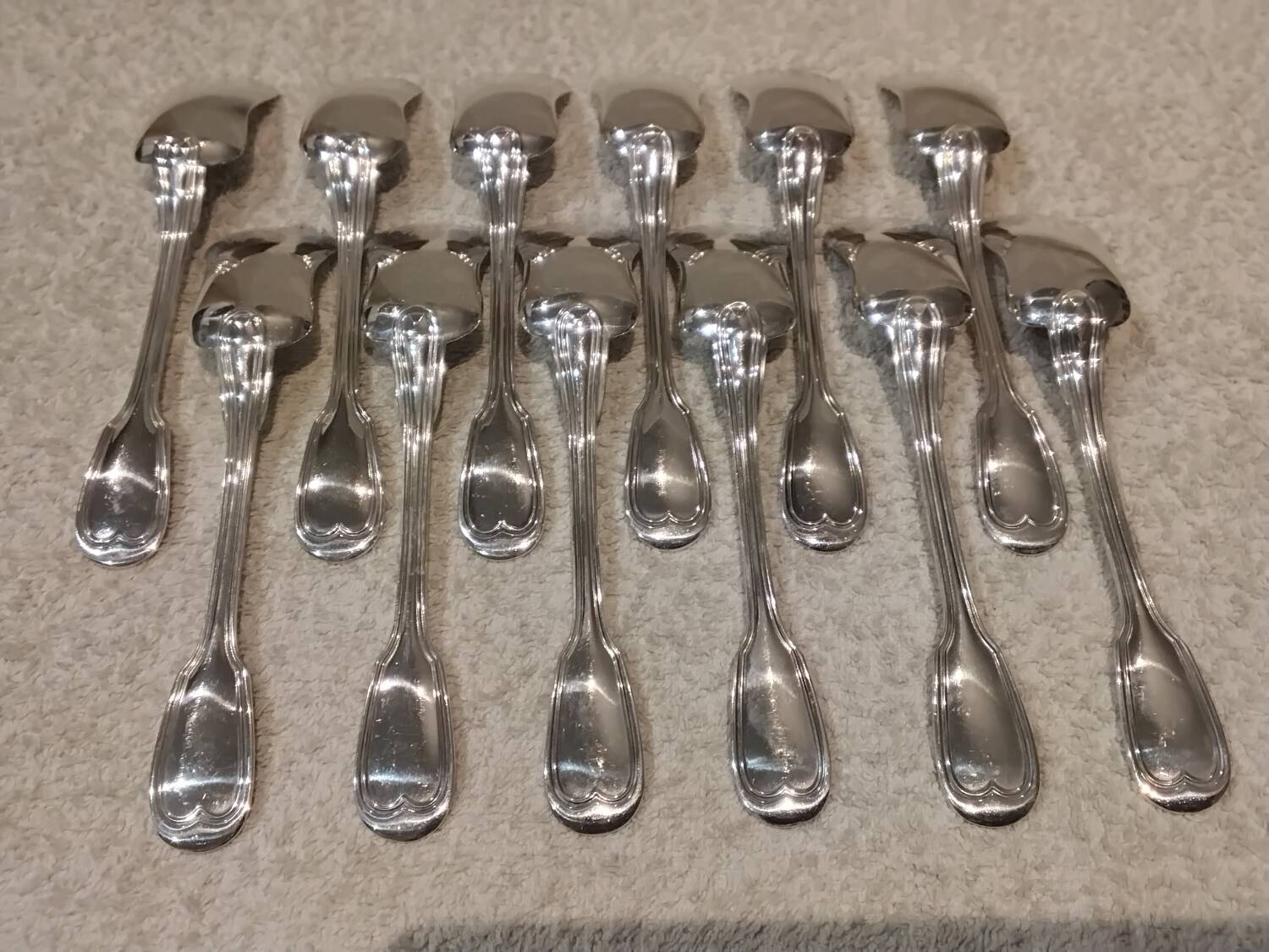 12 silver-plated metal ice cream scoops, Christofle silversmith, Chinon pattern