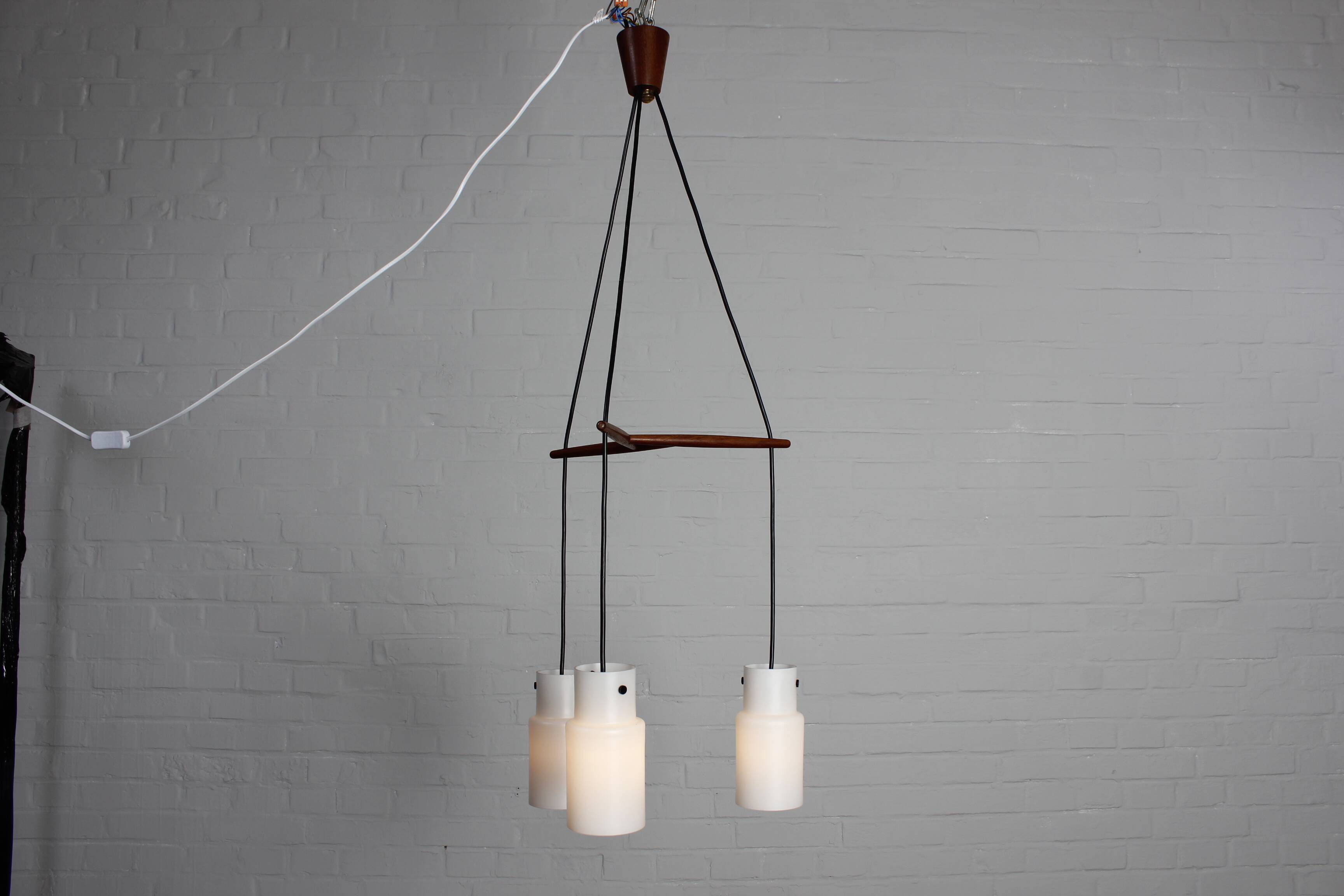 Three-flame Danish ceiling lamp teak vintage