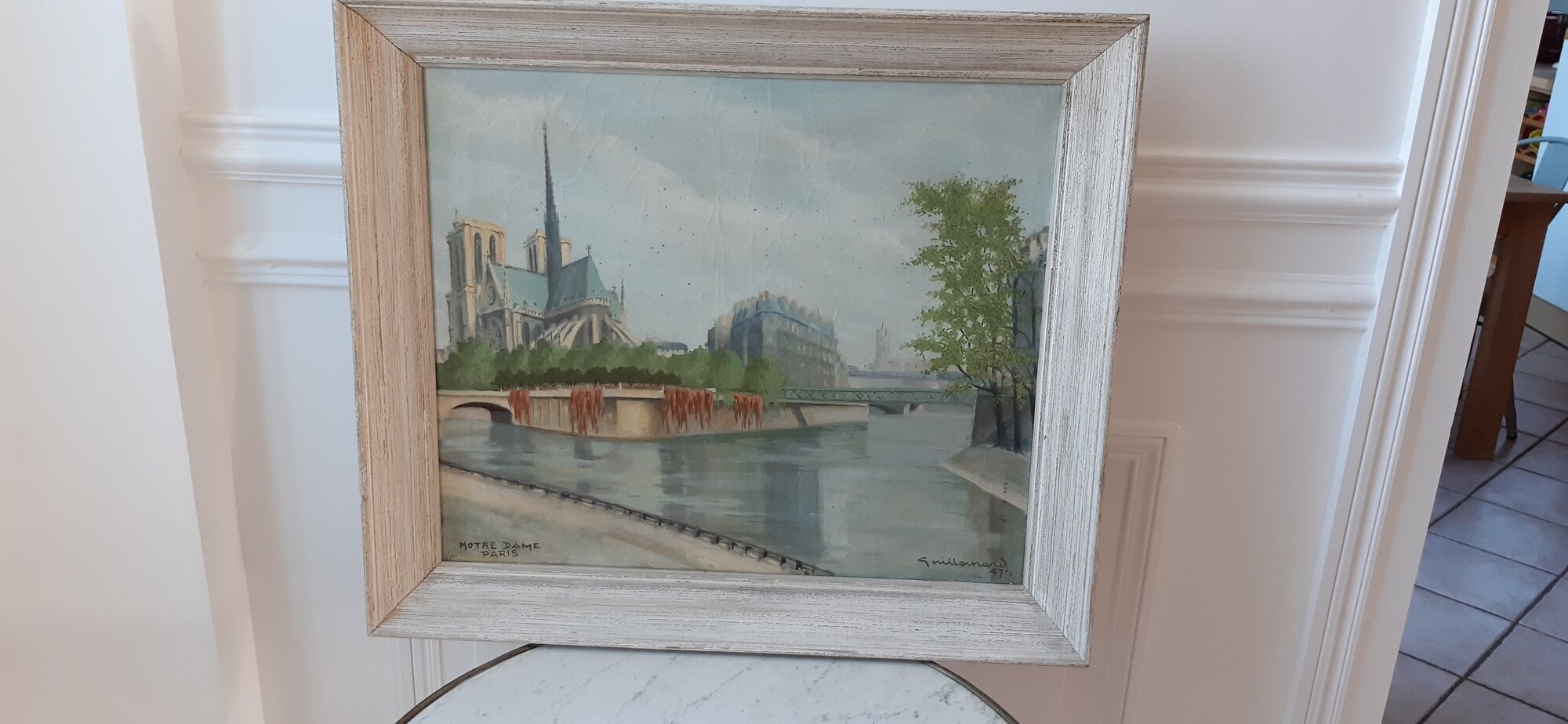 Painting, oil on canvas Paris Notre-Dame 1947 signed Guillemard