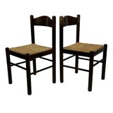 Set of 4 dark brown wooden chairs 70s minimalist design