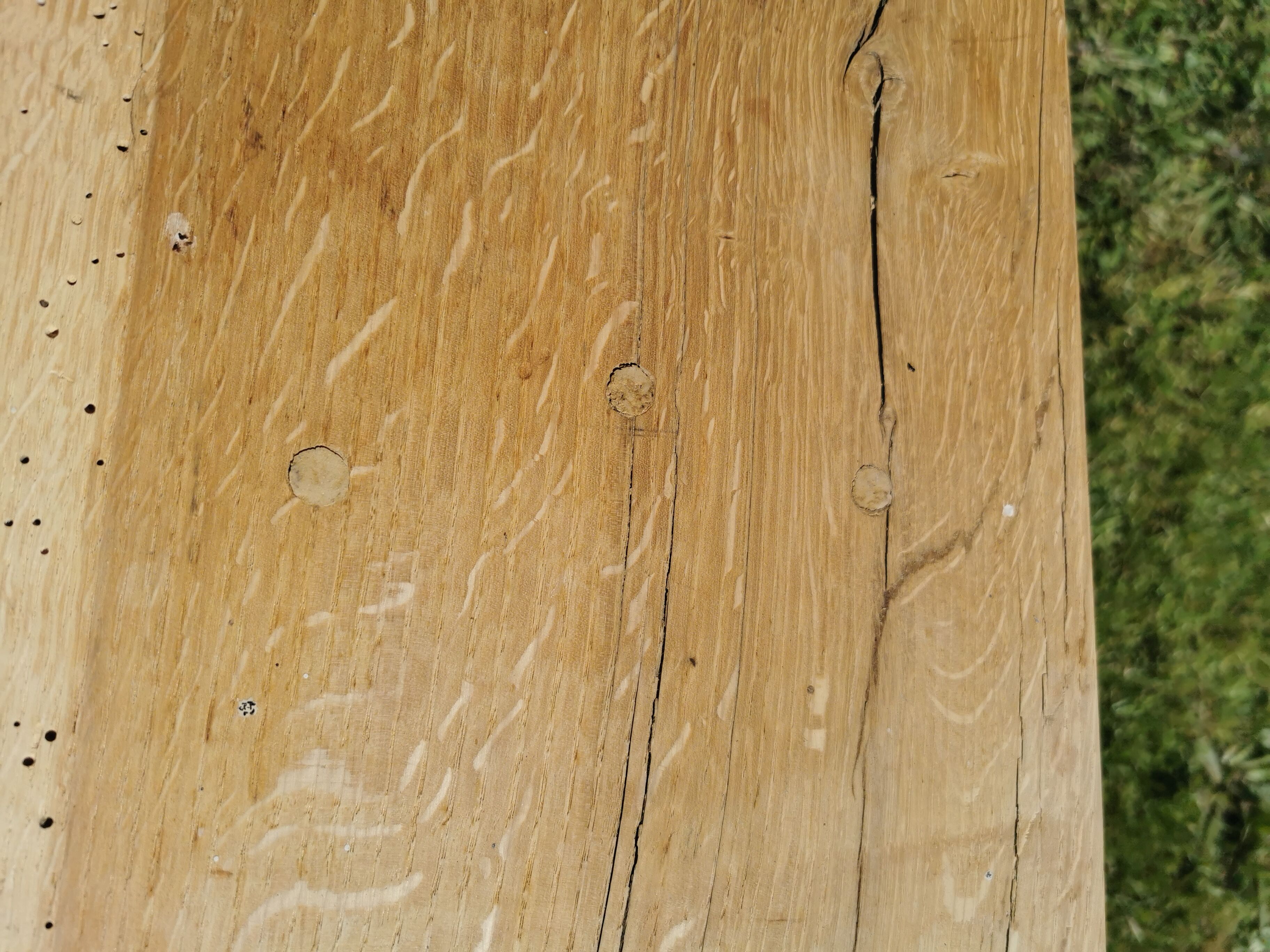 Old brutalist art bench, in natural raw oak