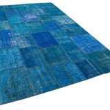 Handmade Anatolian Overdyed 206 cm x 298 cm Blue Patchwork Carpet