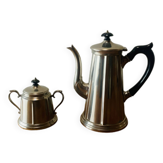 Vintage coffee maker in stainless steel and wood with its sugar bowl