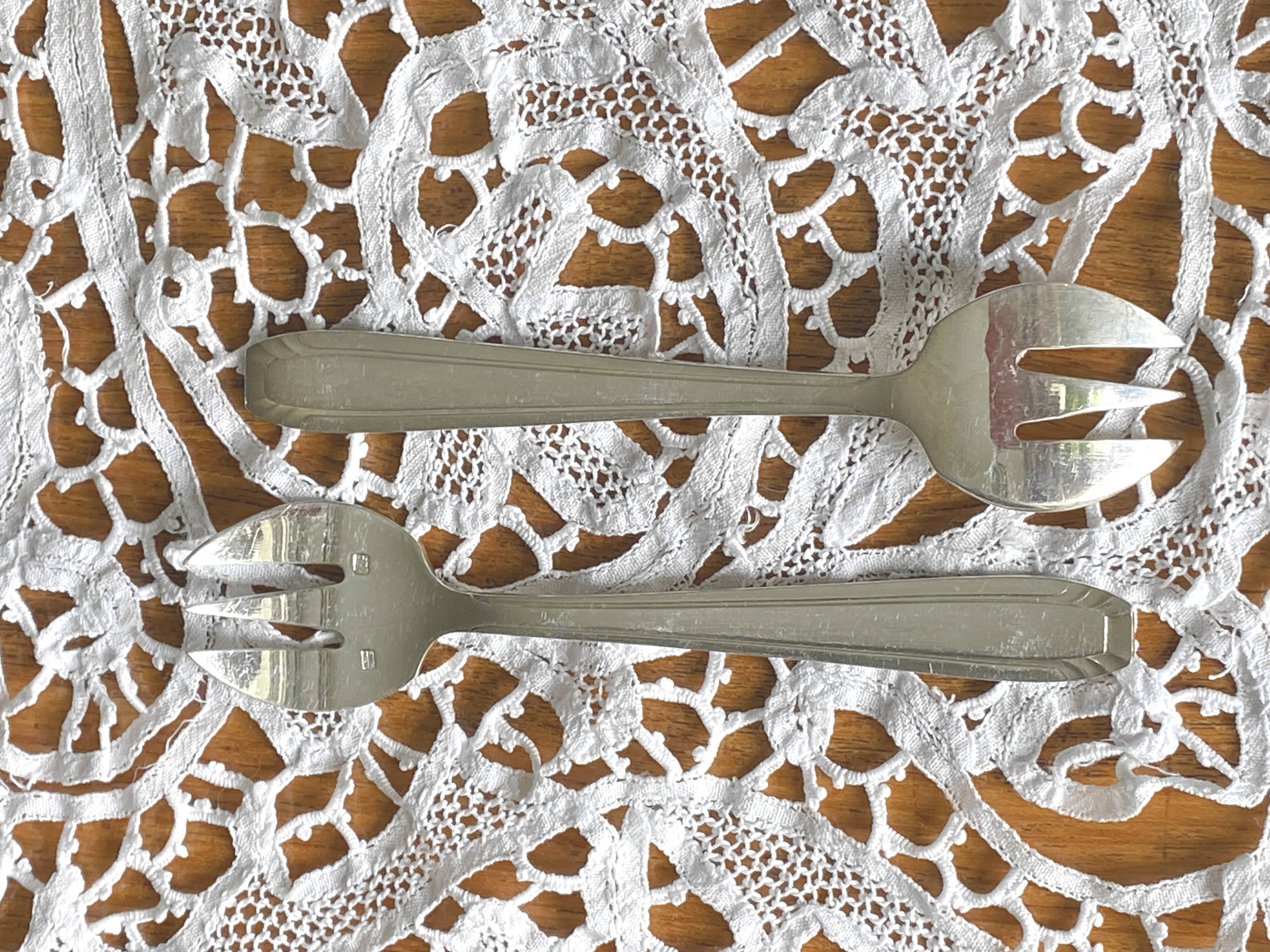 12 silver-plated oyster or dessert forks, Art Deco model