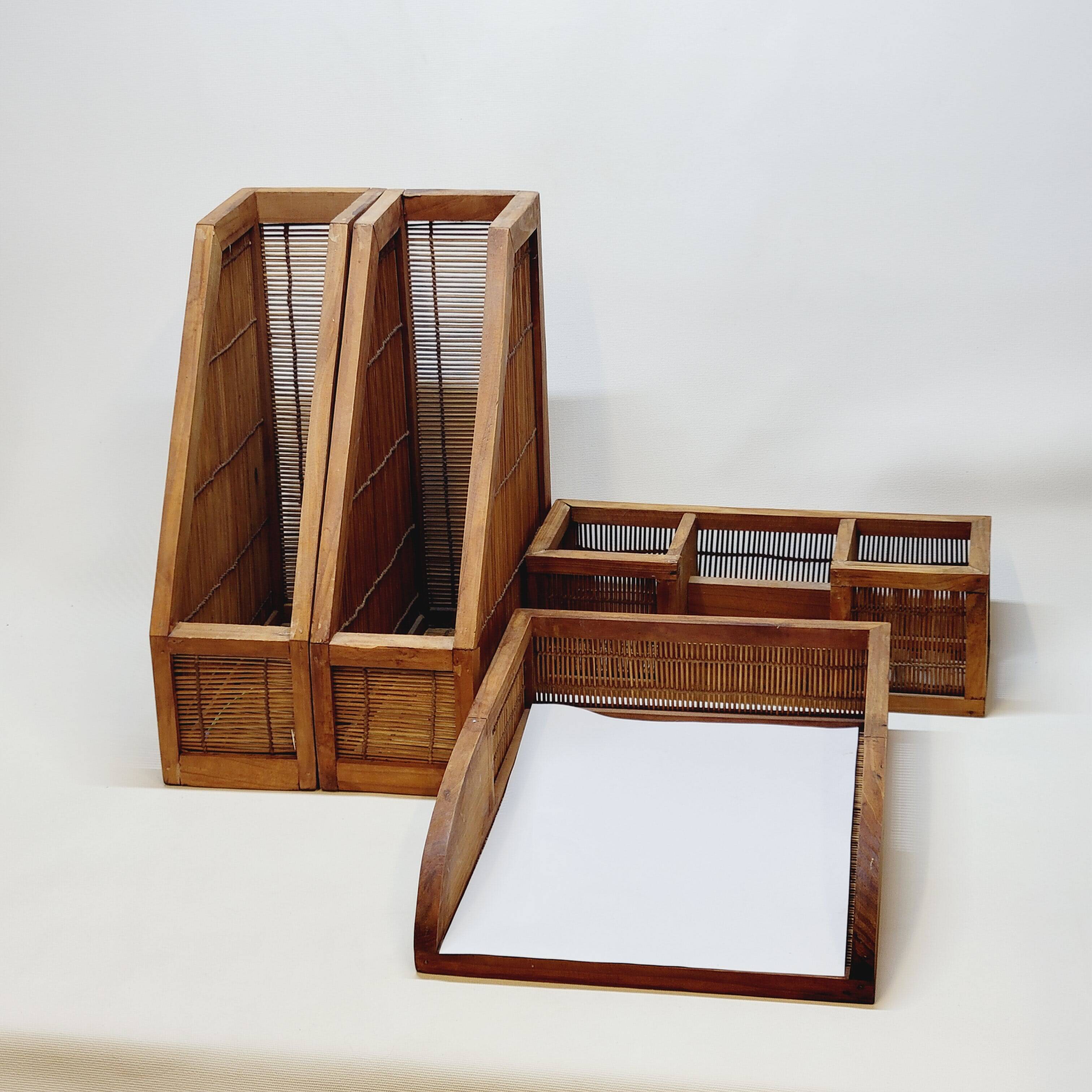 Set accessoires de bureau en bambou et bois scandinave organisateur porte stylo