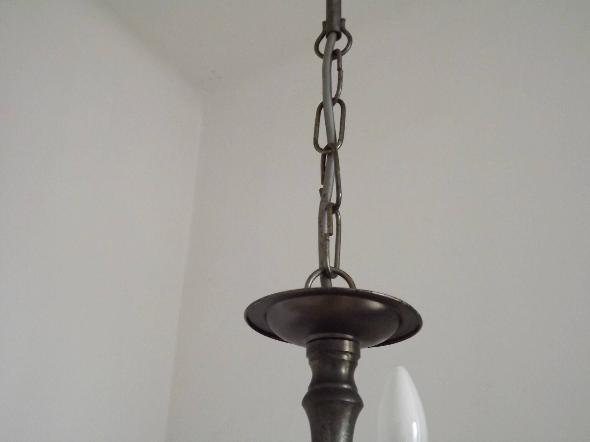 Italian Vintage Silver Brushed Metal 3 Light Flemish Style Chandelier