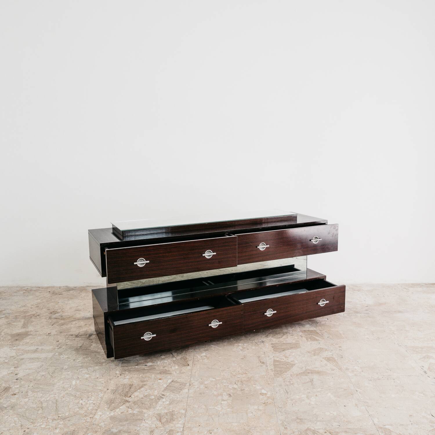 Comò Cassettiera In Ebano Macassar E Specchio Cubic Design Modern 70