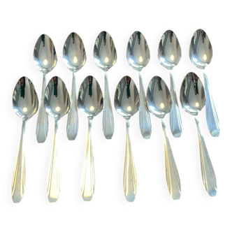 Box of 12 small silver-plated Art Deco spoons