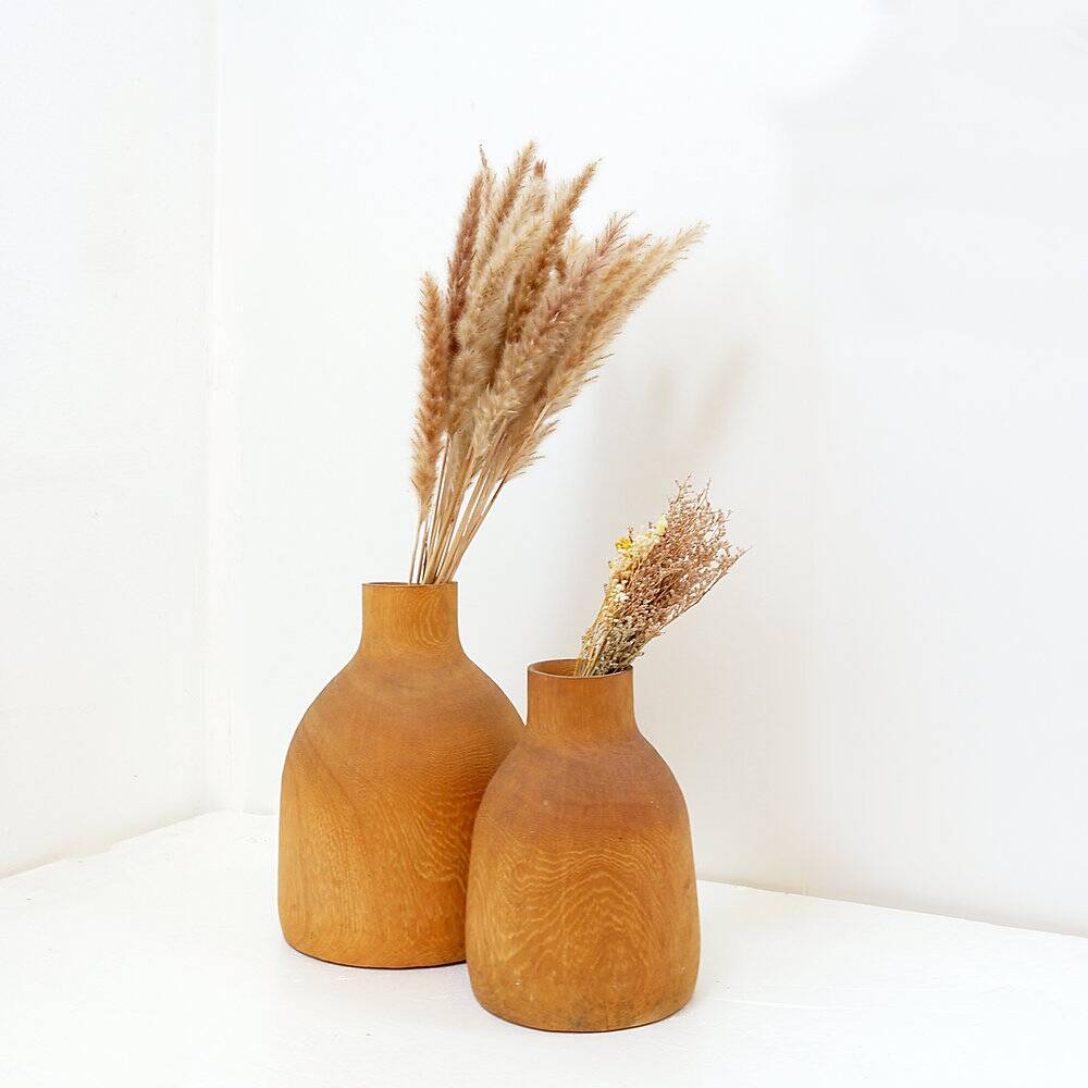 Paire de vases décoratifs vintage en bois de paulownia