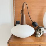 Pendant lamp in teak and opaline glass by Uno and Östen Kristiansson Luxus 50s
