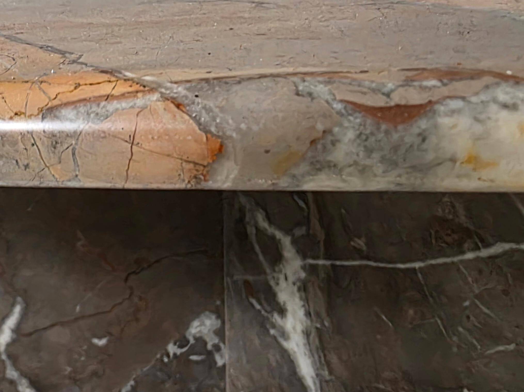 Sculptural Italian coffee tables in Breccia marble, 1970.