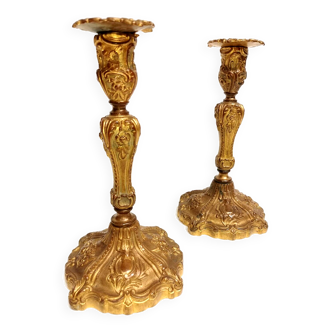 Pair of old candlesticks in Gilded Bronze ---- Signed!