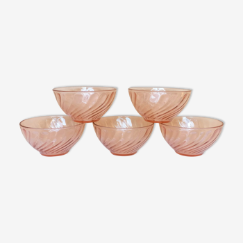 5 bowls pink glass arcoroc rosaline