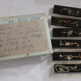 6 vintage knife holders, resin inclusion, shells.