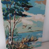 Oil on canvas flight of ducks