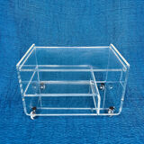 Translucent plexiglass storage drawer/cabinet on wheels.