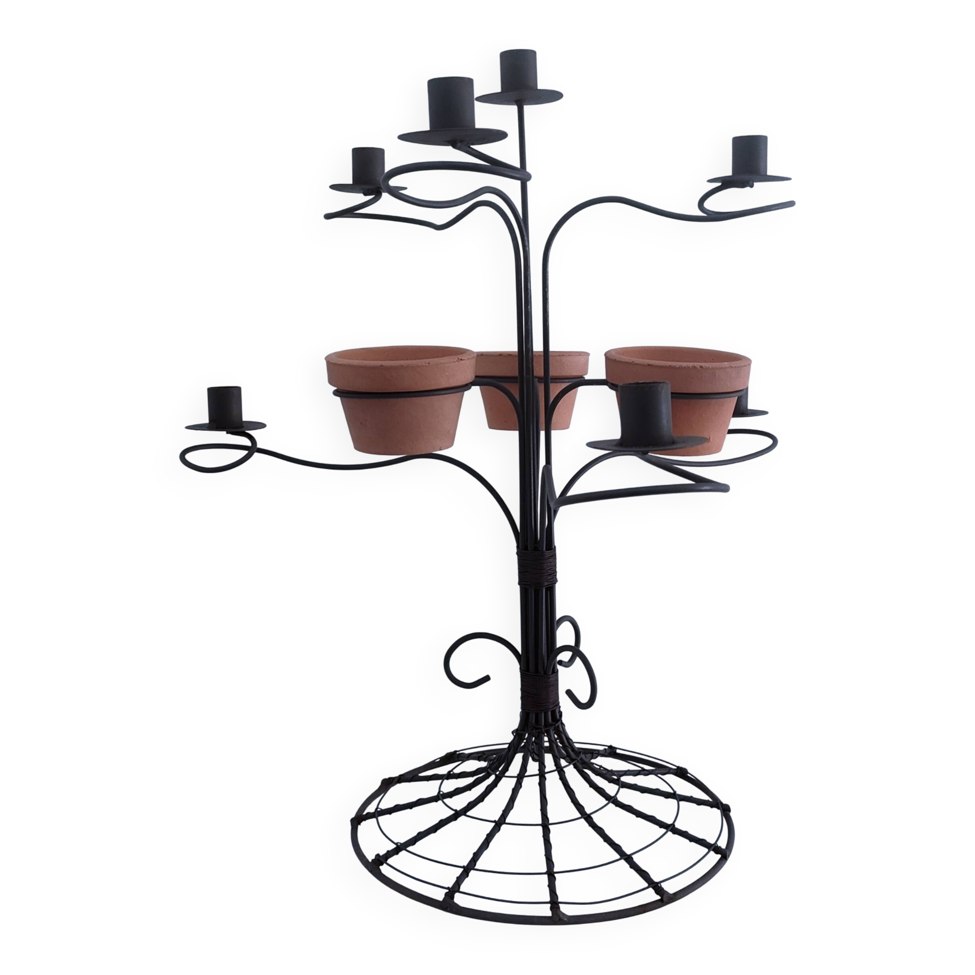 Vintage seven-light terracotta metal candlestick