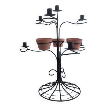 Vintage seven-light terracotta metal candlestick