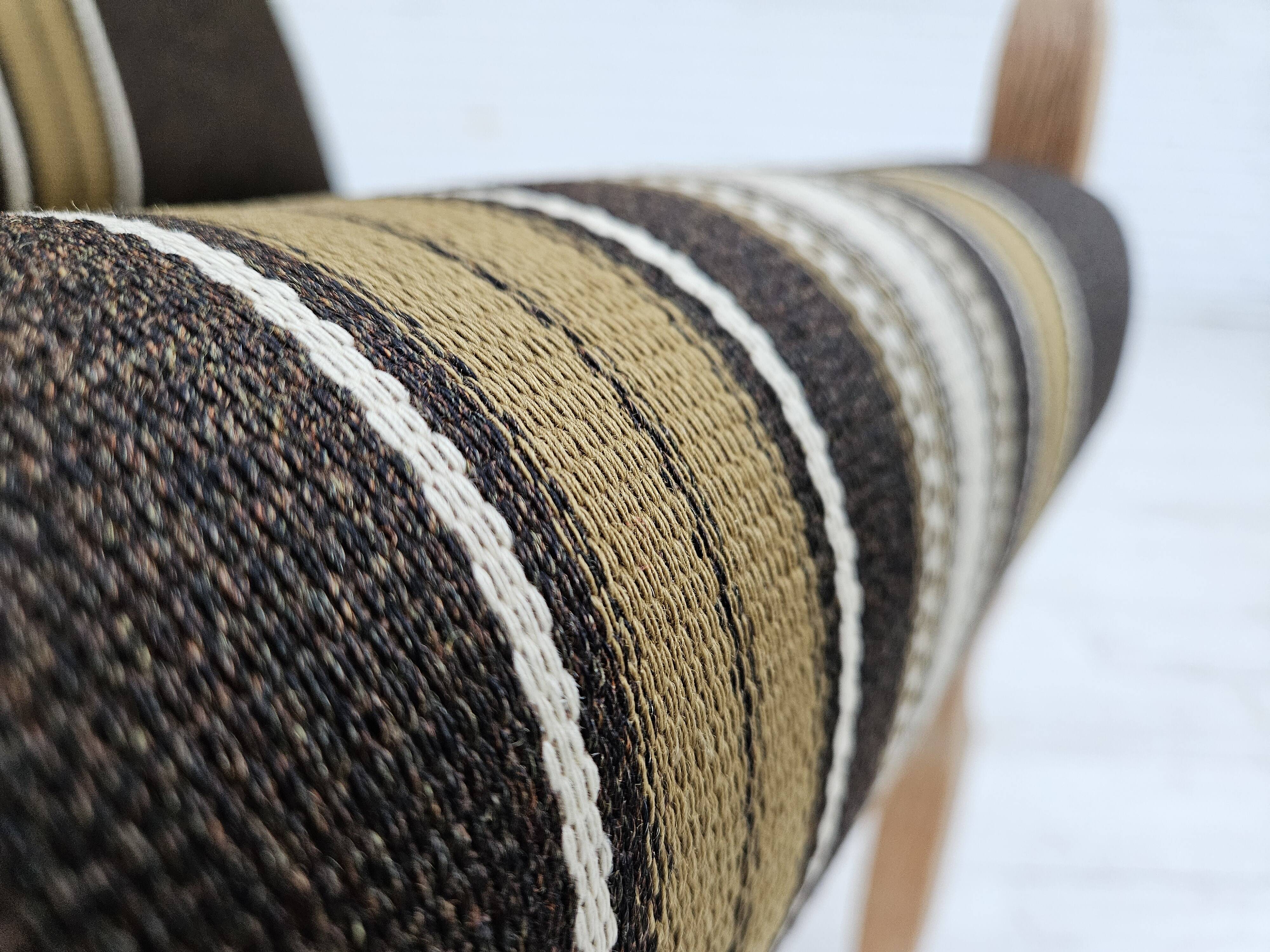 1970s, Danish armchair, furniture wool, solid oak wood.