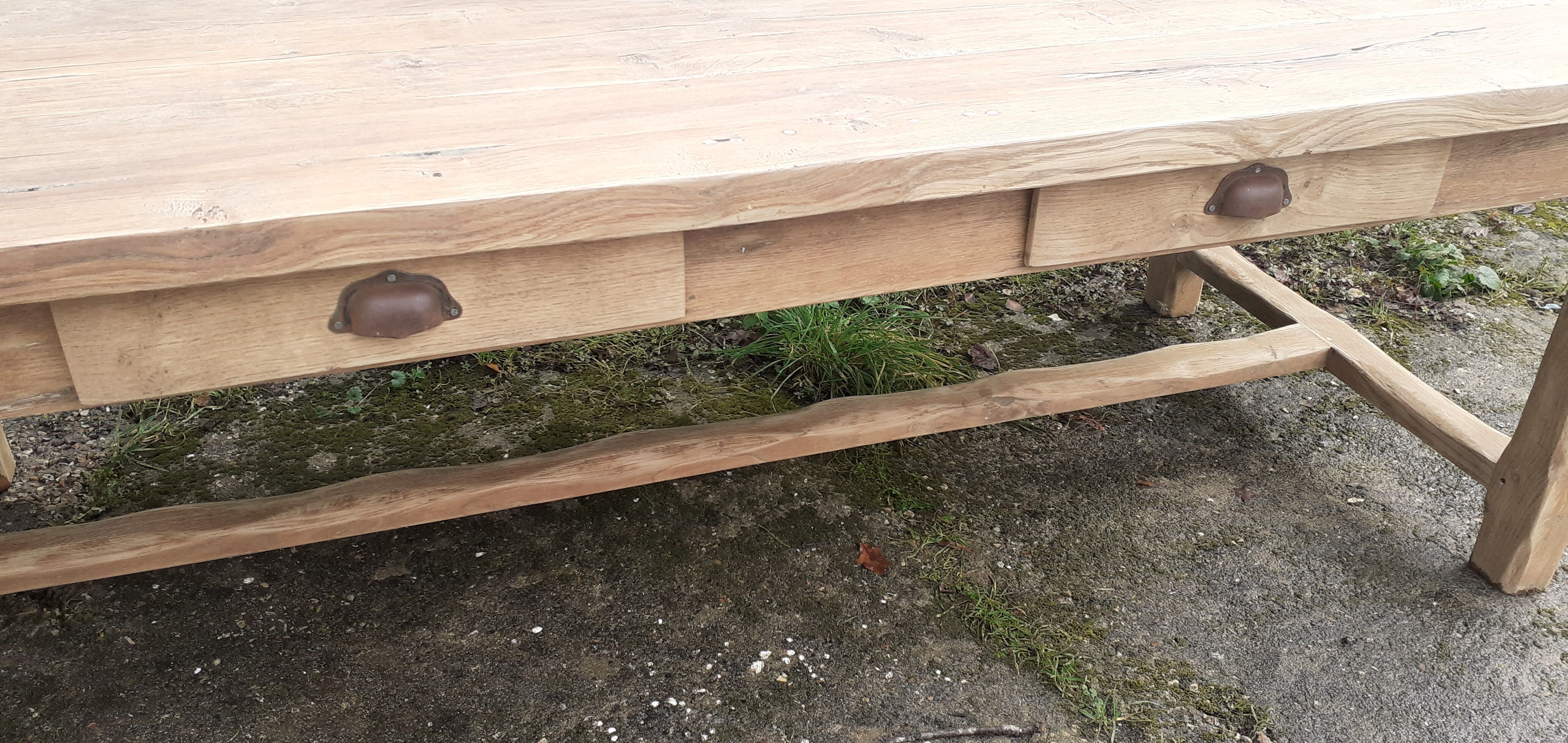 Farm table 2 drawers solid oak raw wood