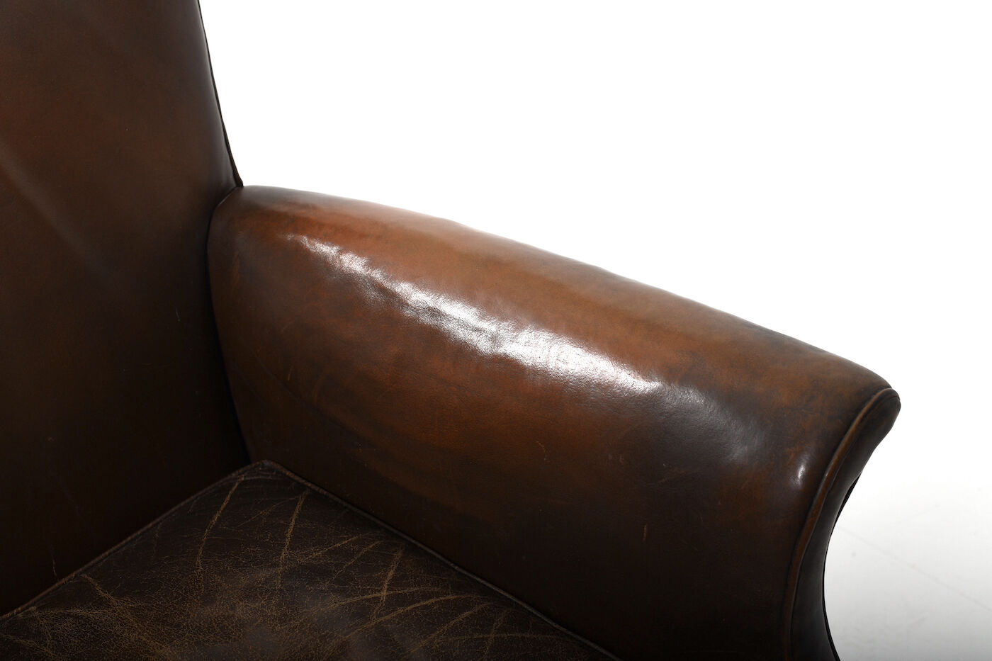Pair of old Danish club chairs in patinated leather 1940s