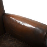 Pair of old Danish club chairs in patinated leather 1940s