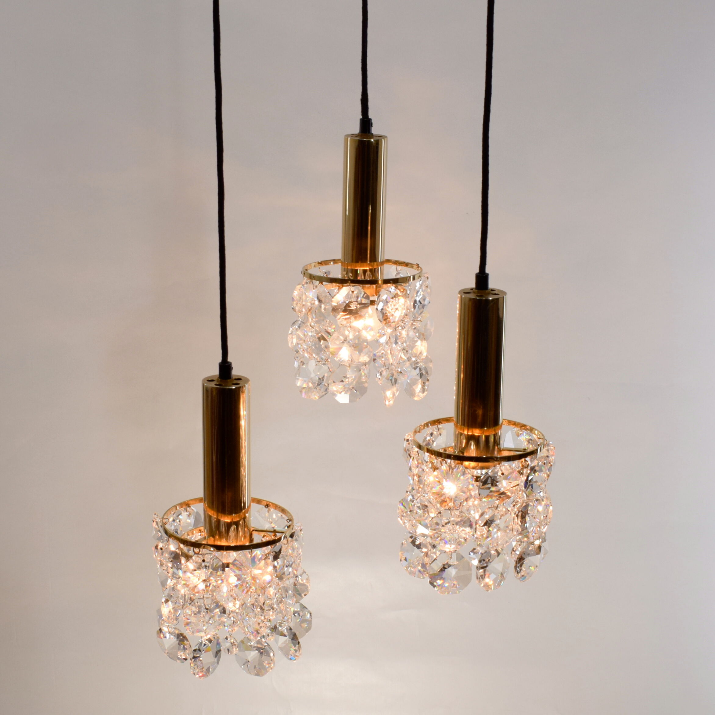 Palwa Golden brass and crystal chandelier, 1960 design
