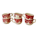 Set of 6 antique cups with fruits and birds from Badonviller.
