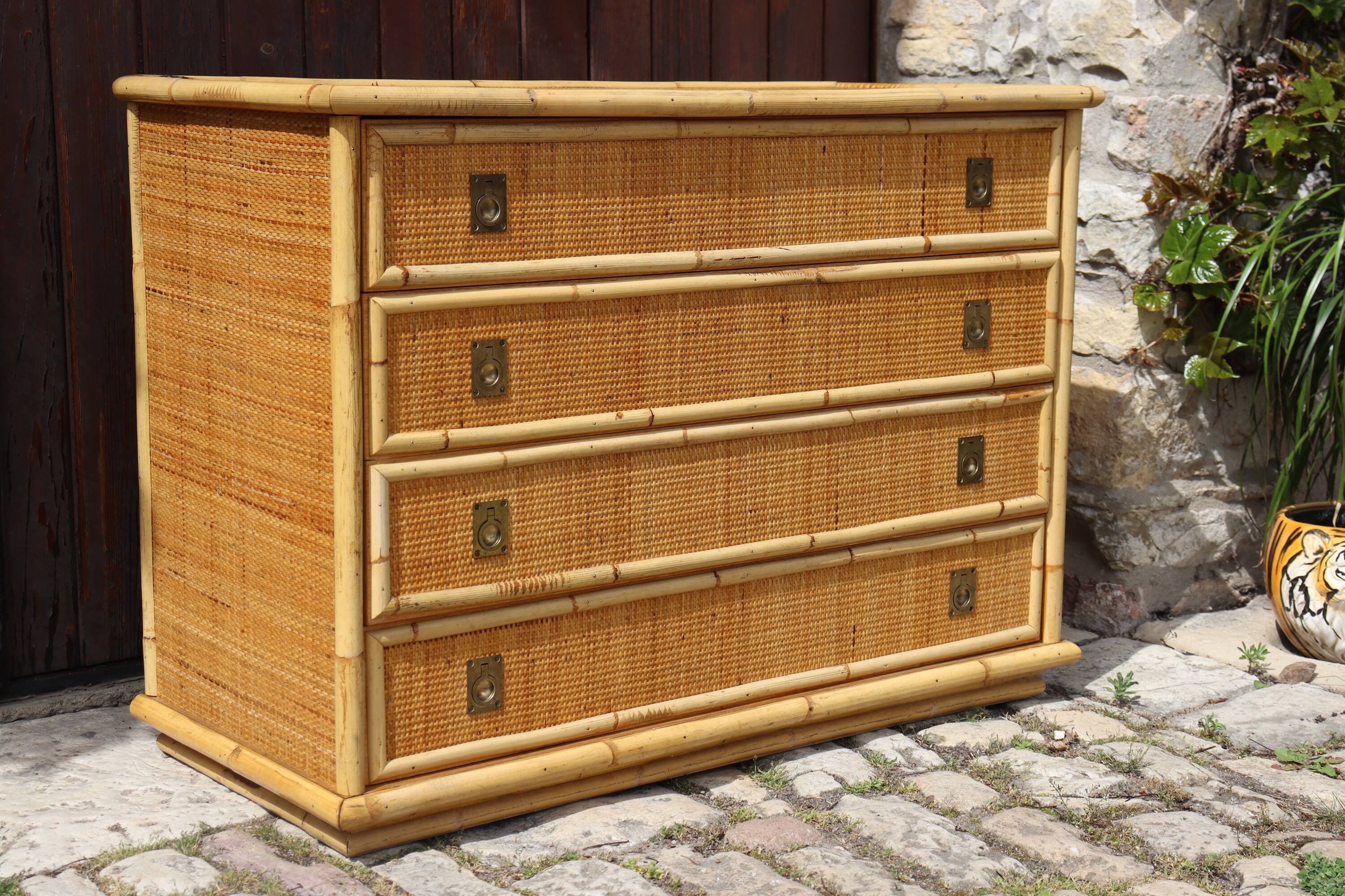Rattan chest of drawers by Dal Vera Italy 1970
