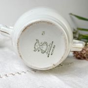 Vintage tea set in white porcelain with stripes, Moulin des Loups orcerame model "Richelieu"
