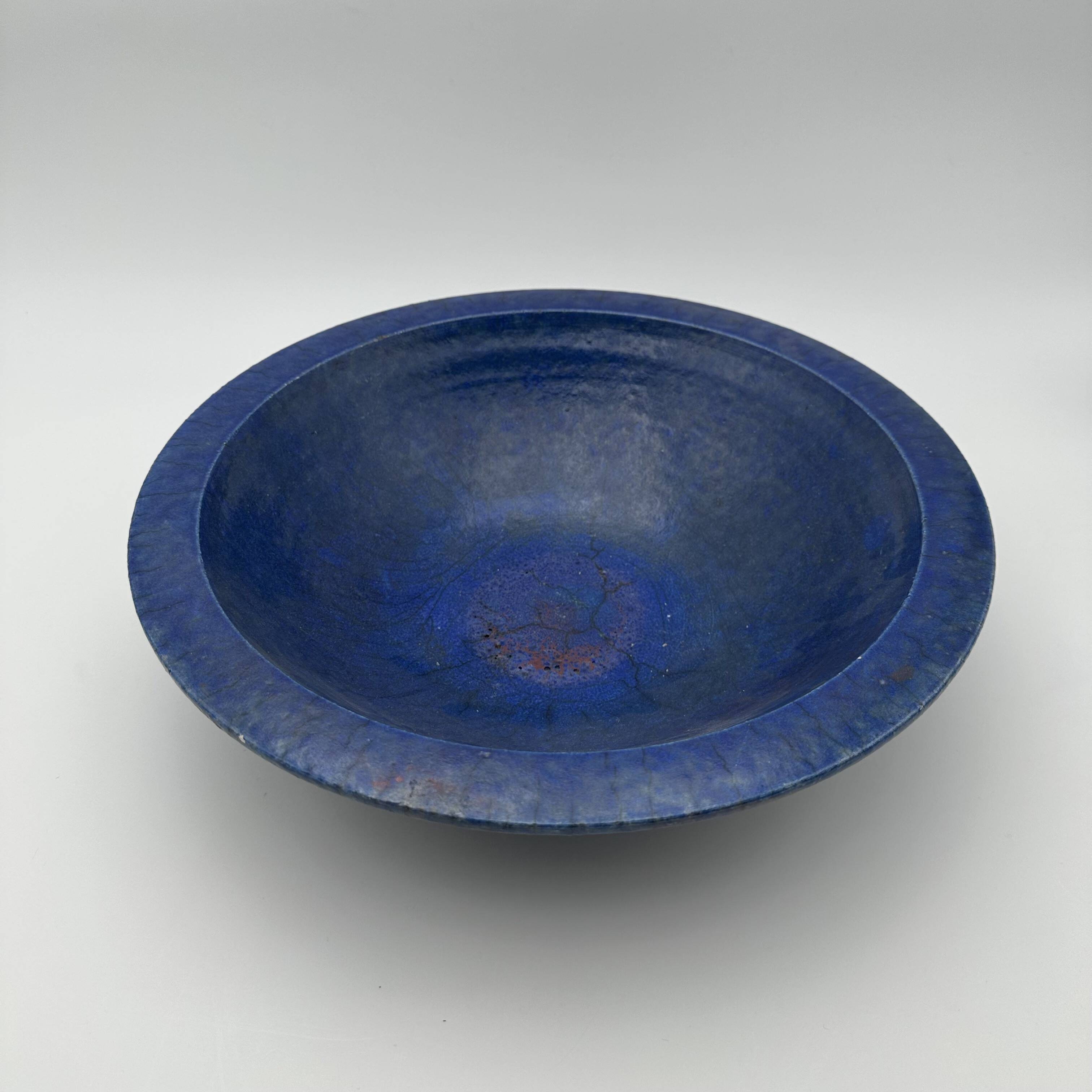 Brutalist Cup in Deep Blue Glazed Ceramic, Signed Studio Piece