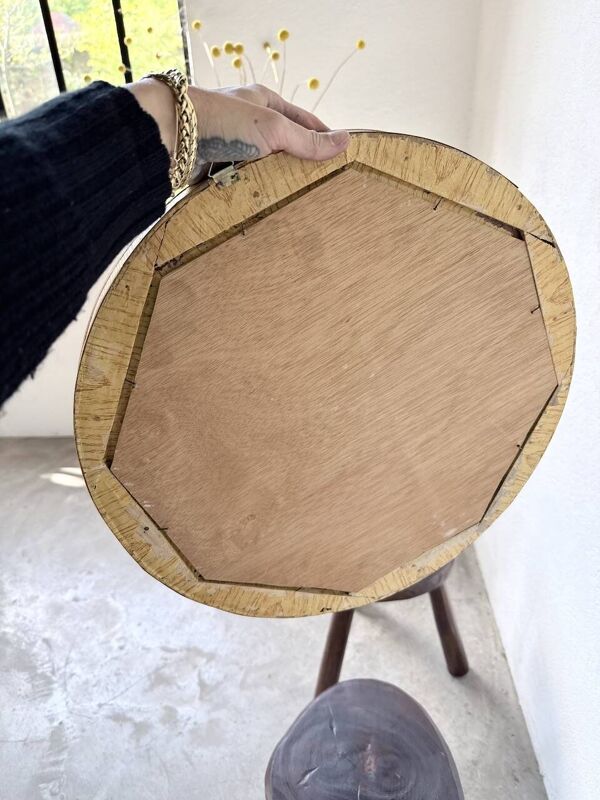 Miroir rond osier tressé 1960