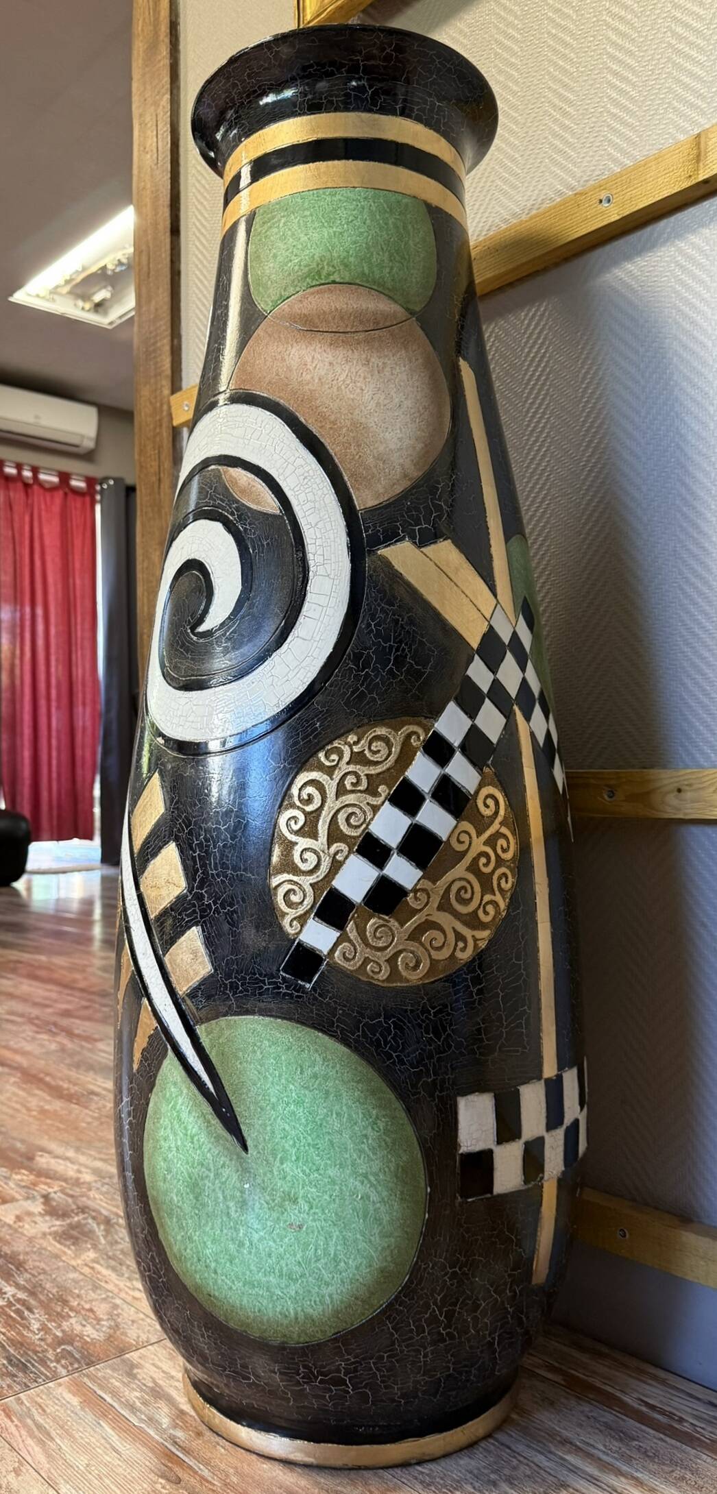 monumental terracotta vase, lacquered and enameled