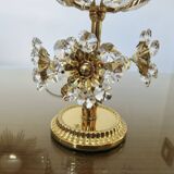 Paire de lampes fleurs , Hollywood Regency, cristal et laiton doré, 1970