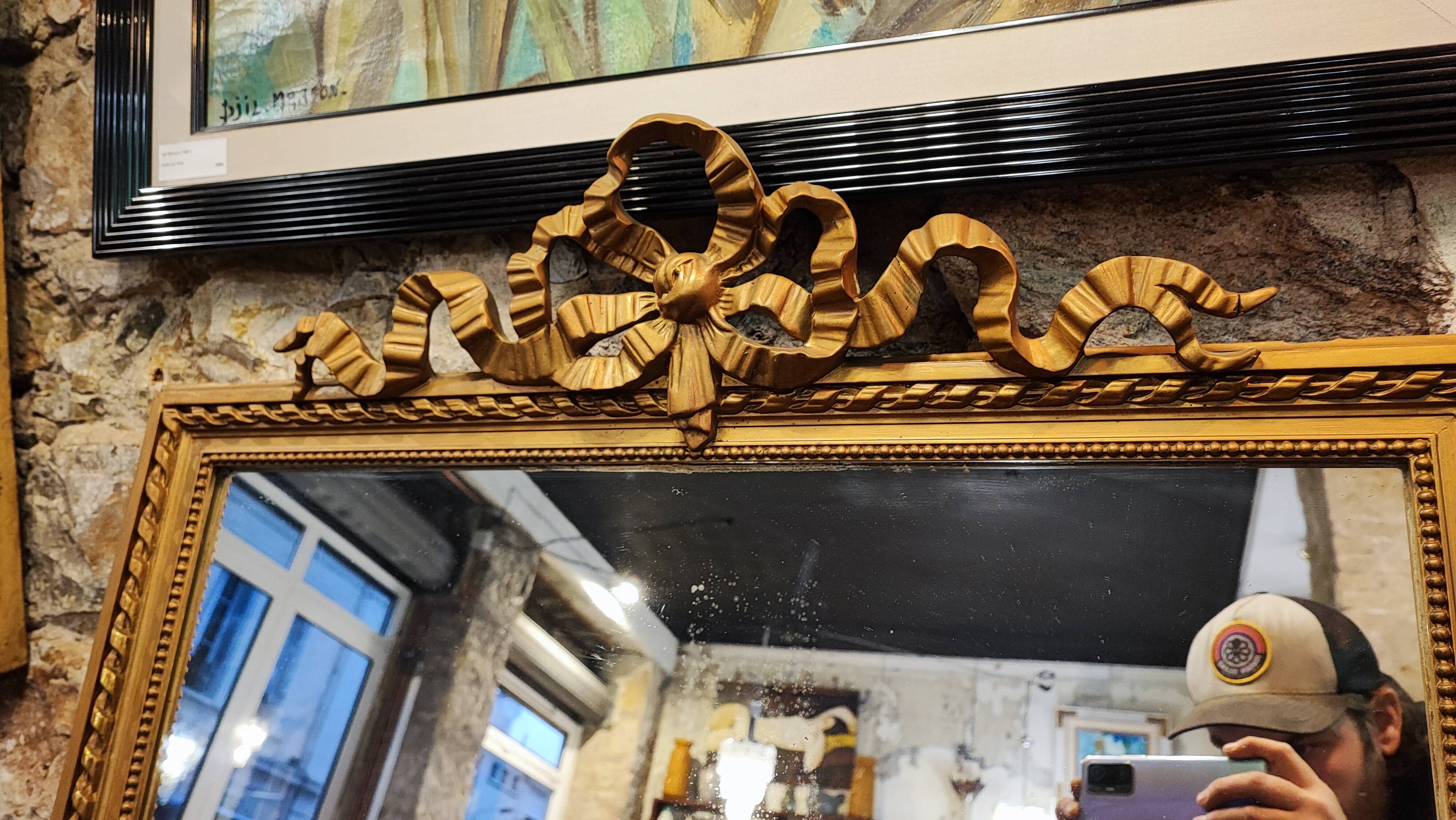 Large gilded mirror with ribbon – Napoleon III period – 136 cm